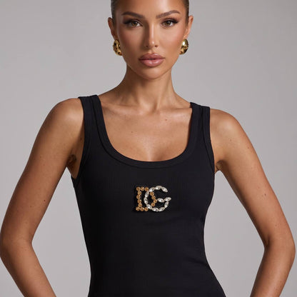 Dolce & Gabbana DG Embellished Ribbed Tank Top – Black 🖤✨