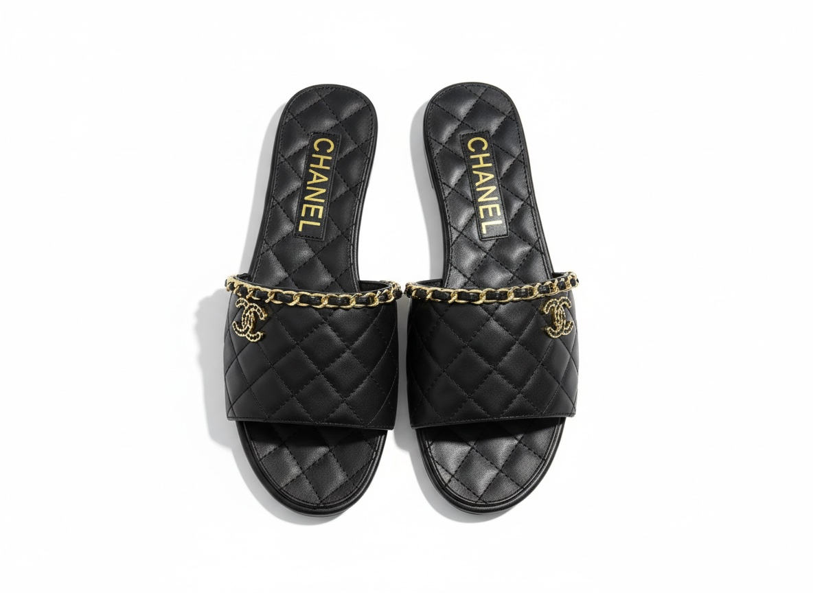 CHANEL Quilted Chain Slides – Black Gold 🖤✨ | Effortless Luxury Comfort
