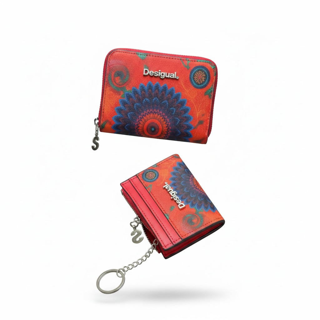 🌺 Desigual Vibrant Mandala Wallet & Card Holder Set 🔴✨