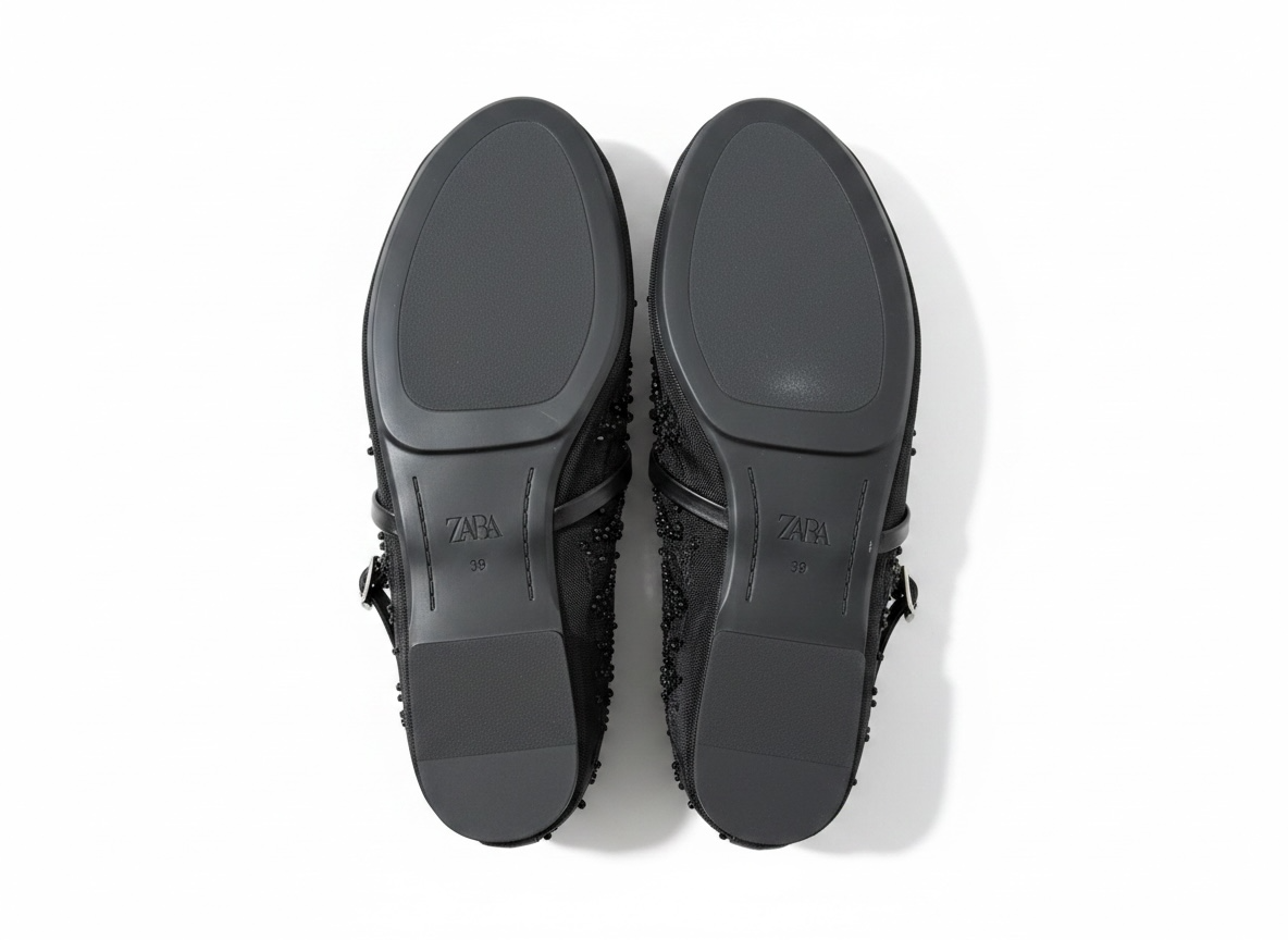Zara Embellished Mary Jane Ballet Flats – Midnight Black Edition 🖤✨