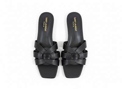 SAINT LAURENT Interlaced Leather Slides 🖤✨ | Minimal Luxury Essential