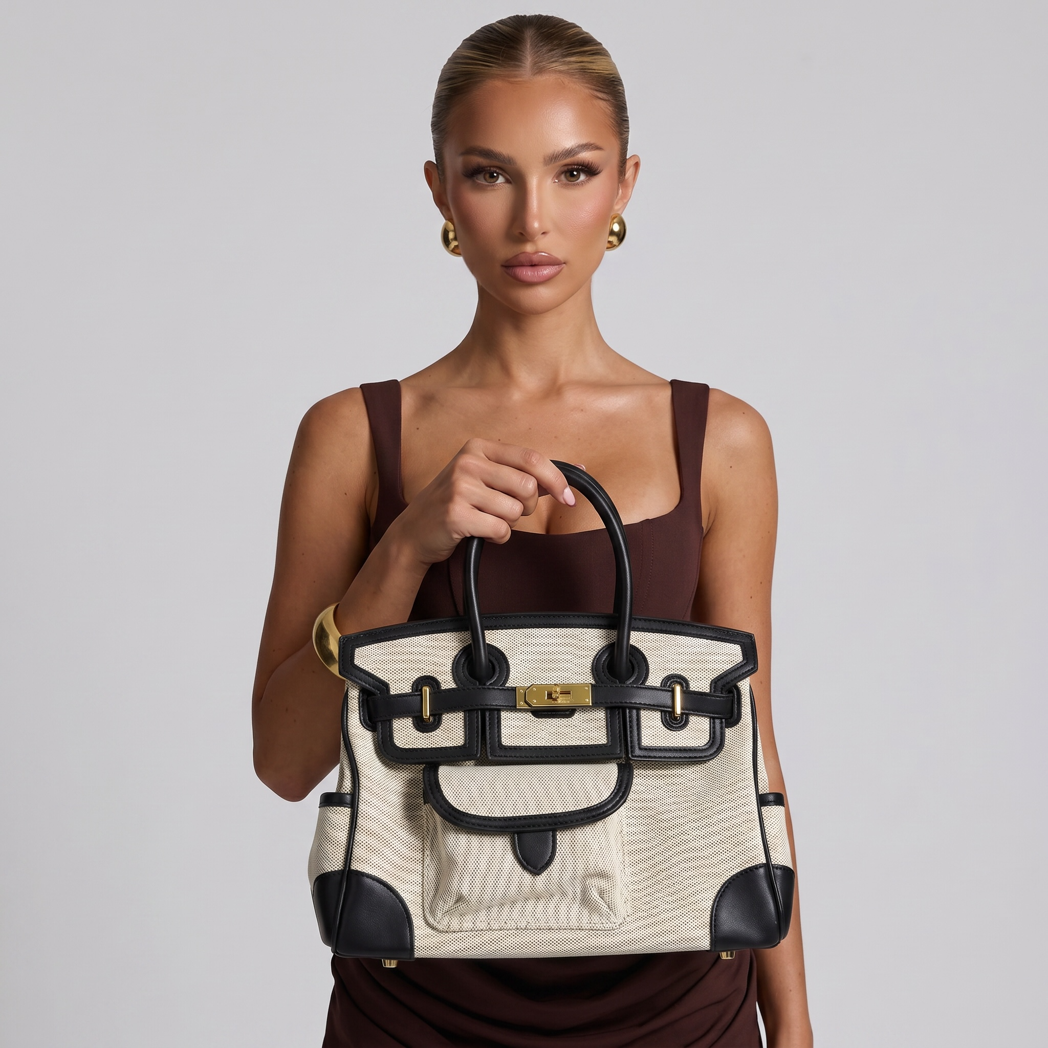 👜 Hermès-Inspired Canvas & Leather Structured Tote