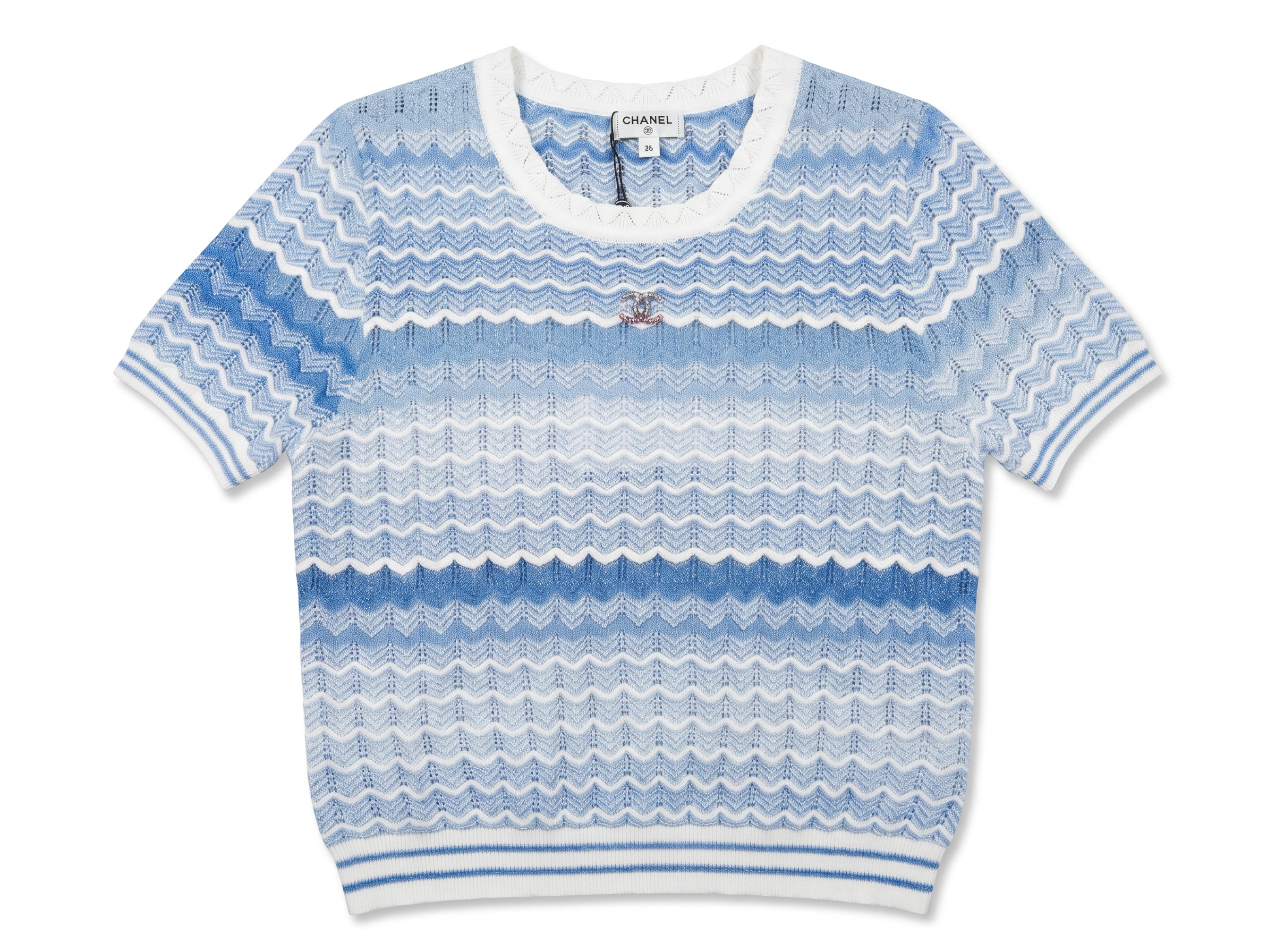 💙 Chanel Chevron Knit Short Sleeve Sweater