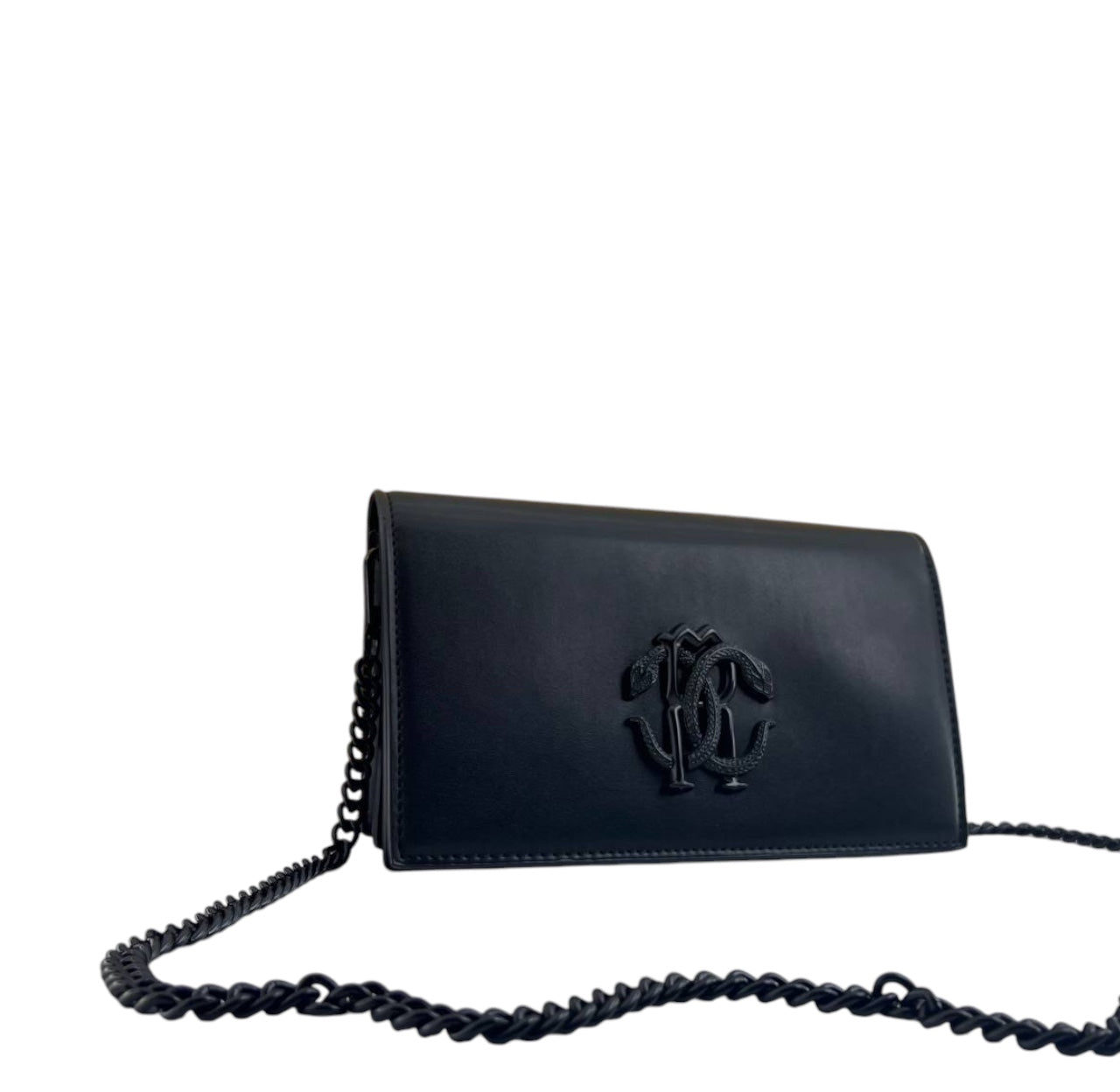 Roberto Cavalli Black Leather Chain Shoulder Bag