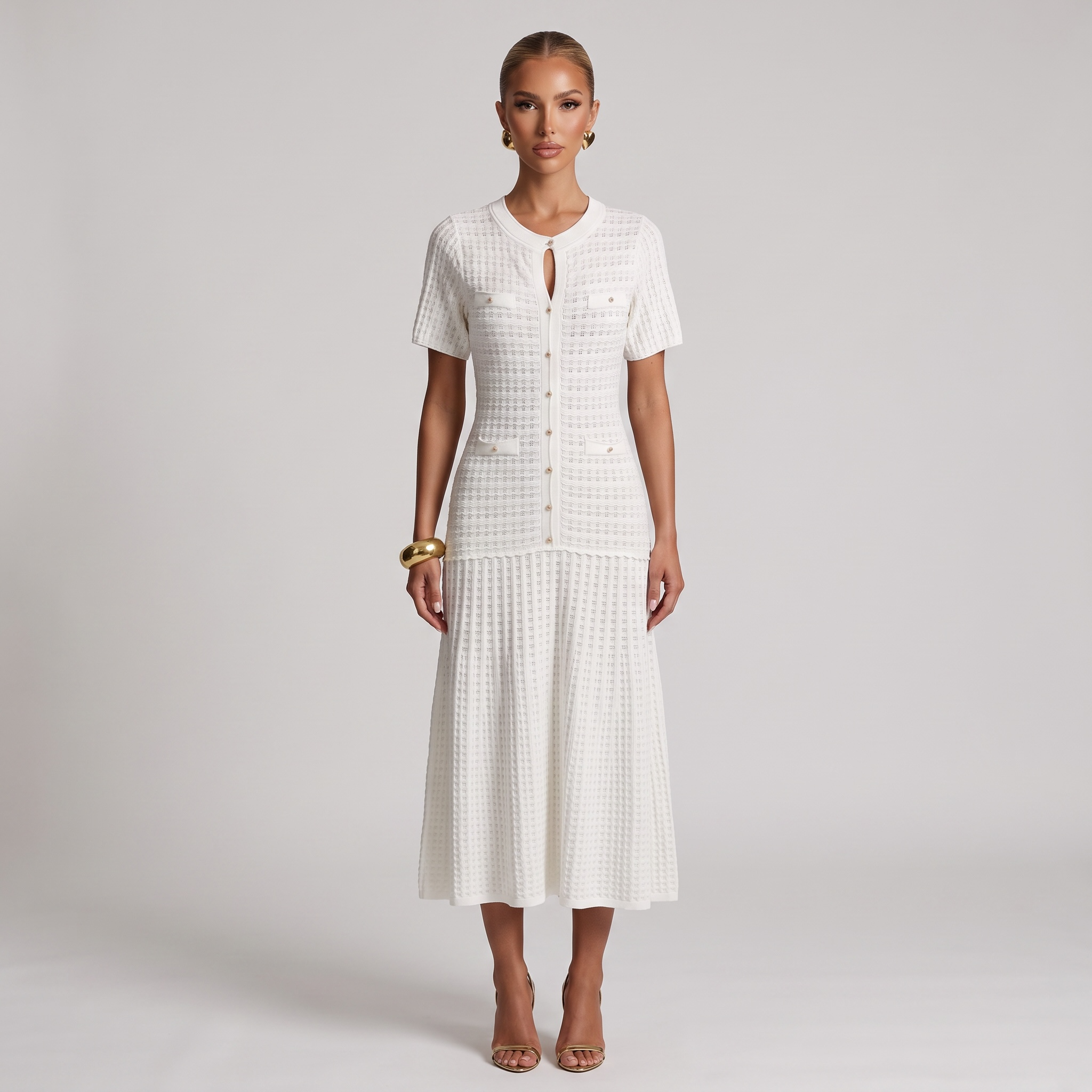 🤍 Sandro Textured Knit Midi Dress one size 🌸