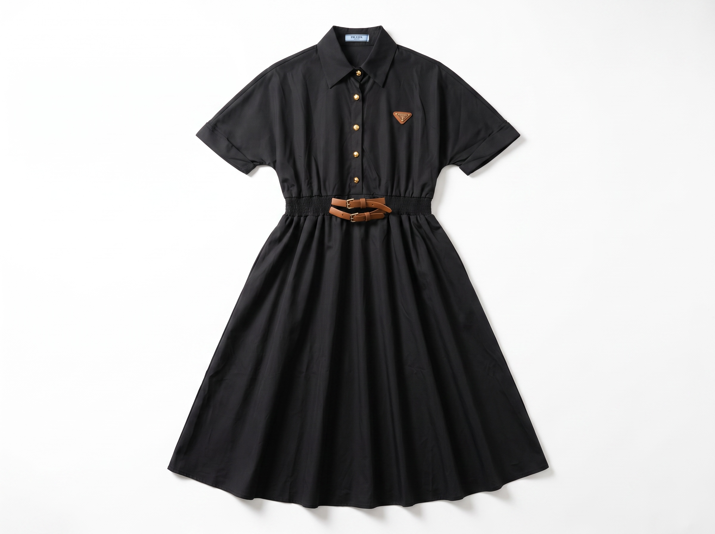 🖤 Prada Belted Shirt Midi Dress – Black one size