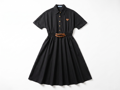 🖤 Prada Belted Shirt Midi Dress – Black one size