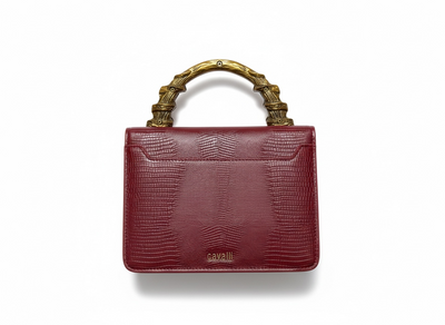 ROBERTO CAVALLI Snake Handle Mini Bag – Burgundy Gold 🍷🐍 | Iconic Statement Luxury