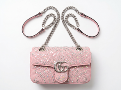 ✨ Gucci GG Marmont Crystal Shoulder Bag – Blush Pink Glam Edition ✨
