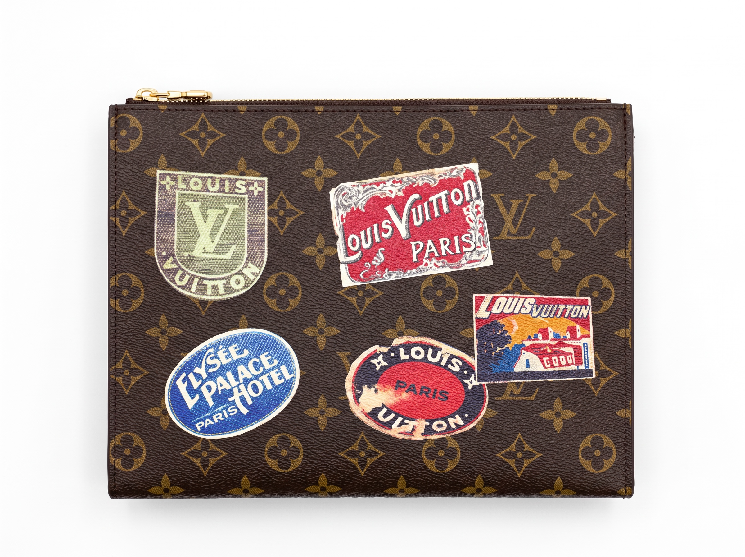 ✨ Louis Vuitton Monogram Travel Sticker Pochette – Brown