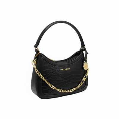 EMILY LORAN Croc Shoulder Bag 🖤✨ | Gold Chain Luxury Statement