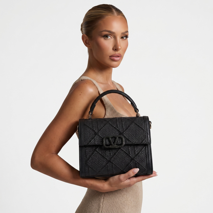 Valentino Garavani Black Raffia VLogo Top Handle Bag 🖤✨👜👑🔥