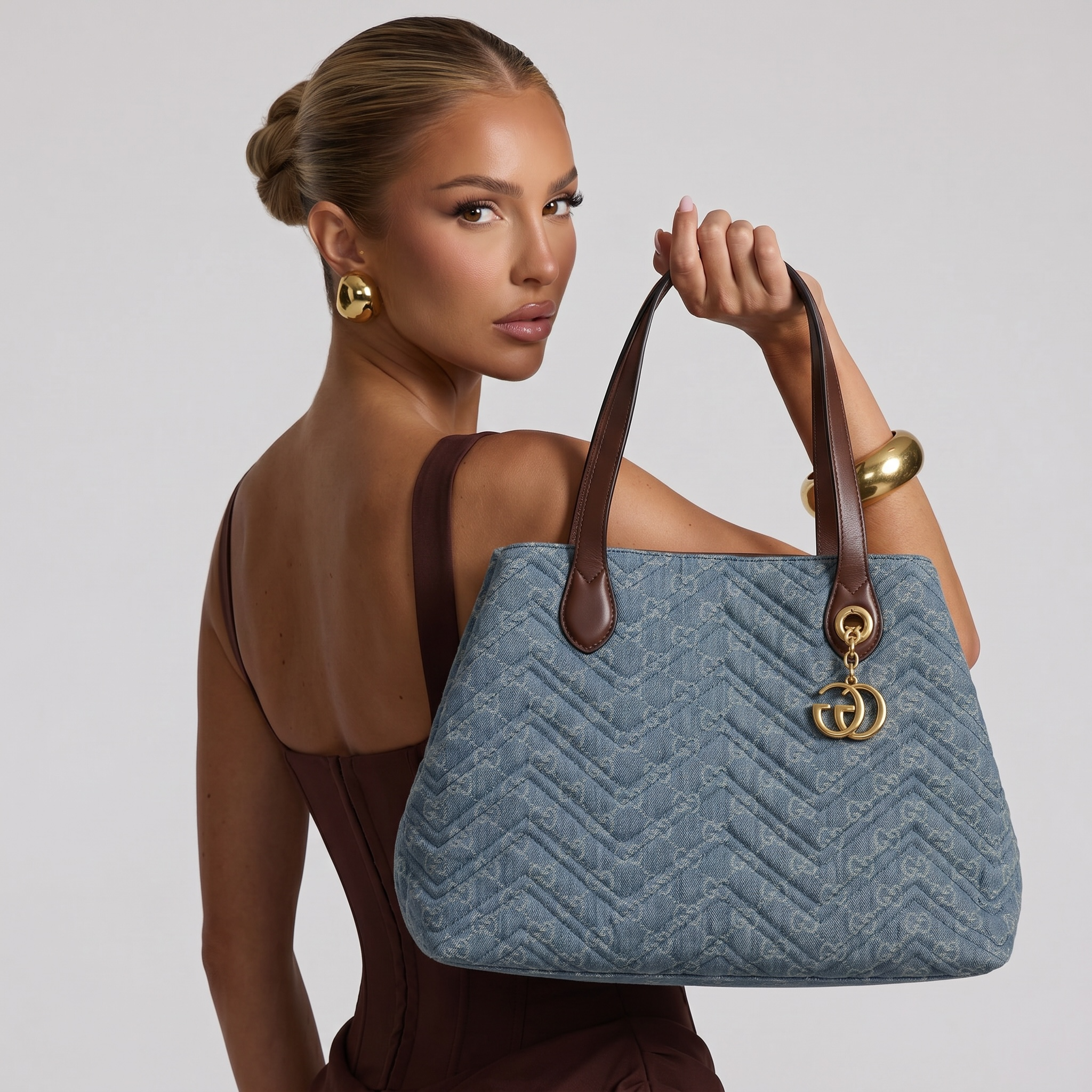 Gucci Light Blue Denim Quilted Tote Bag 💙✨