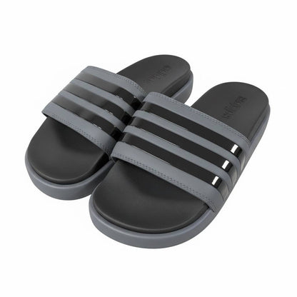 Adidas Striped Slides – Grey & Black Edition 🩶🖤