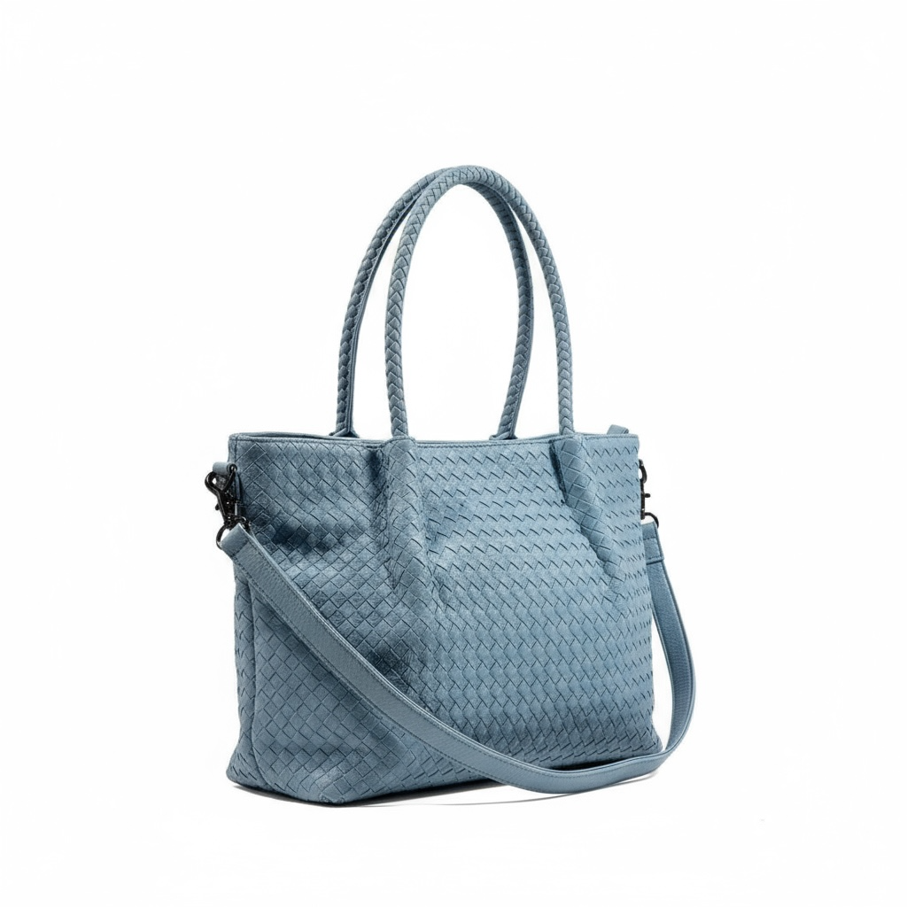 Bottega-Inspired Woven Leather Tote Bag – Sky Blue Elegance 🩵👜