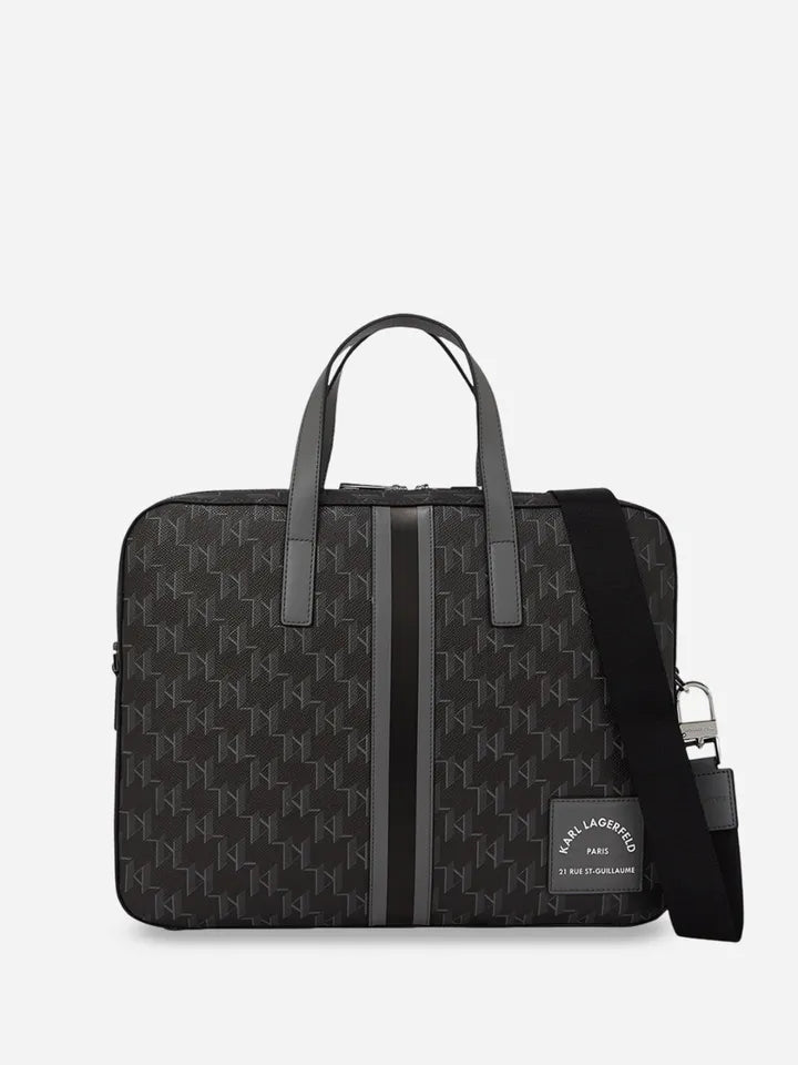 Karl Lagerfeld Monogram Laptop Bag – Black Stripe Briefcase 💻🖤