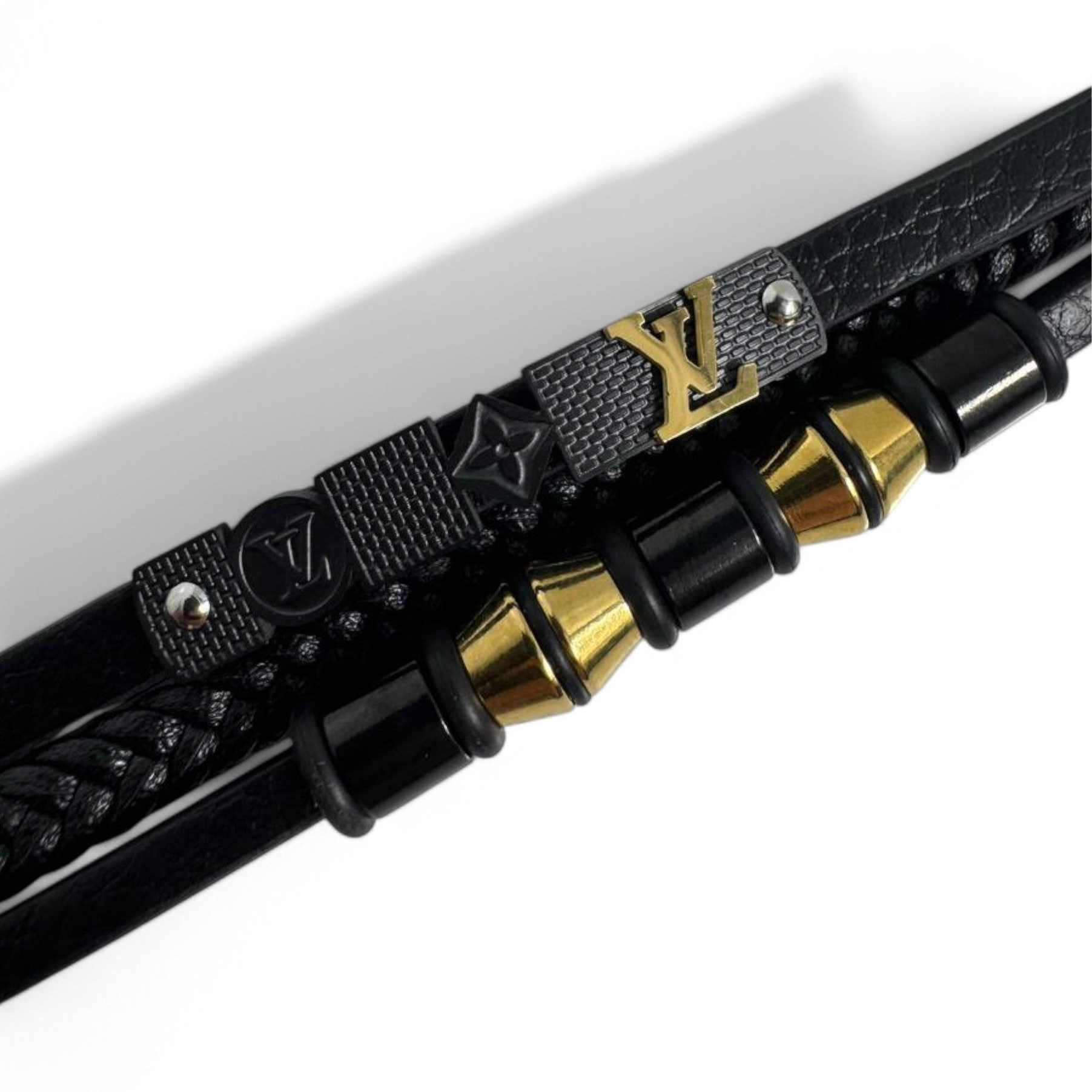 Luxury Black Braided Bracelet with Gold LV Accents