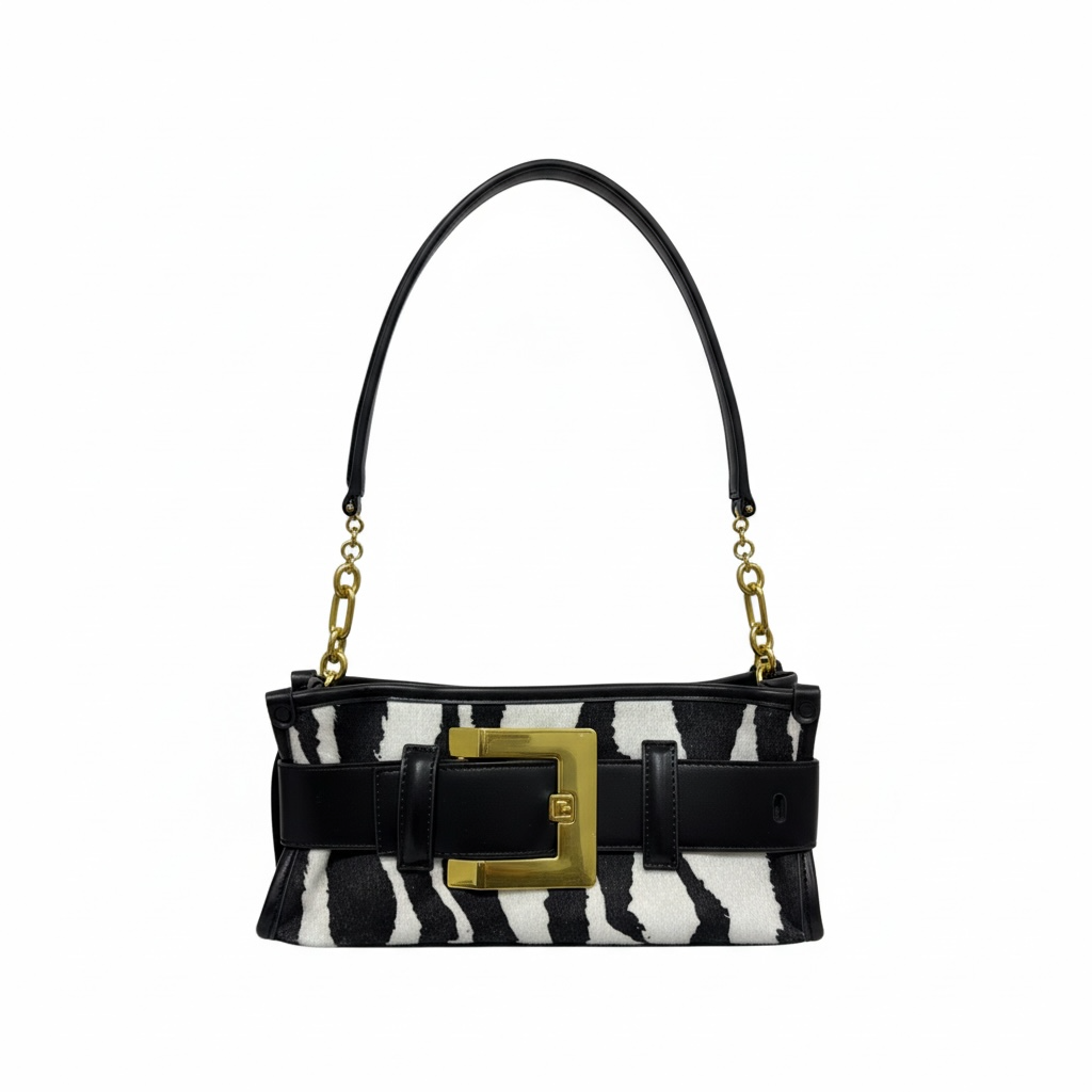 🖤 Balmain Zebra Print Shoulder Bag with Gold Buckle ✨