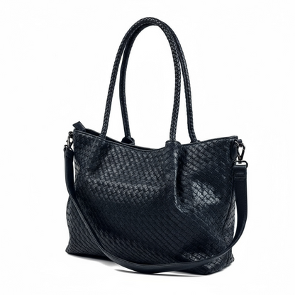 Bottega-Inspired Woven Leather Tote Bag – Midnight Navy Luxe 💙👜