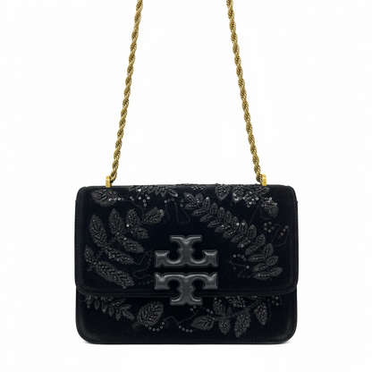 Tory Burch Velvet Chain Shoulder Bag – Black Embroidered Edition 🖤✨