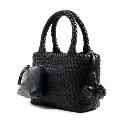 Bottega Veneta Black Woven Tote & Pouch Set 🖤✨ | Luxury Intrecciato Leather Handbag