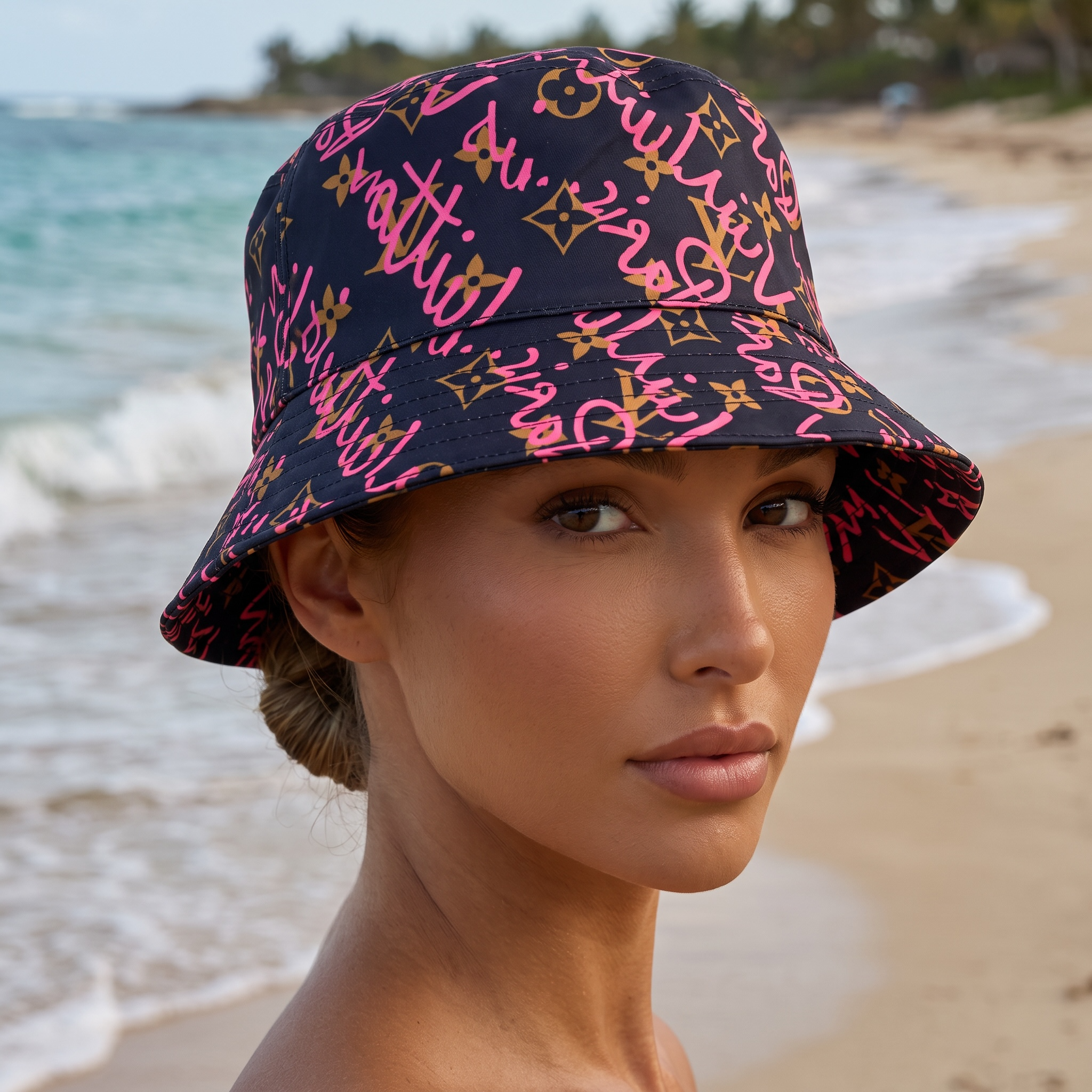 Louis Vuitton Monogram Graffiti Bucket Hat – Black/Pink 🖤💖