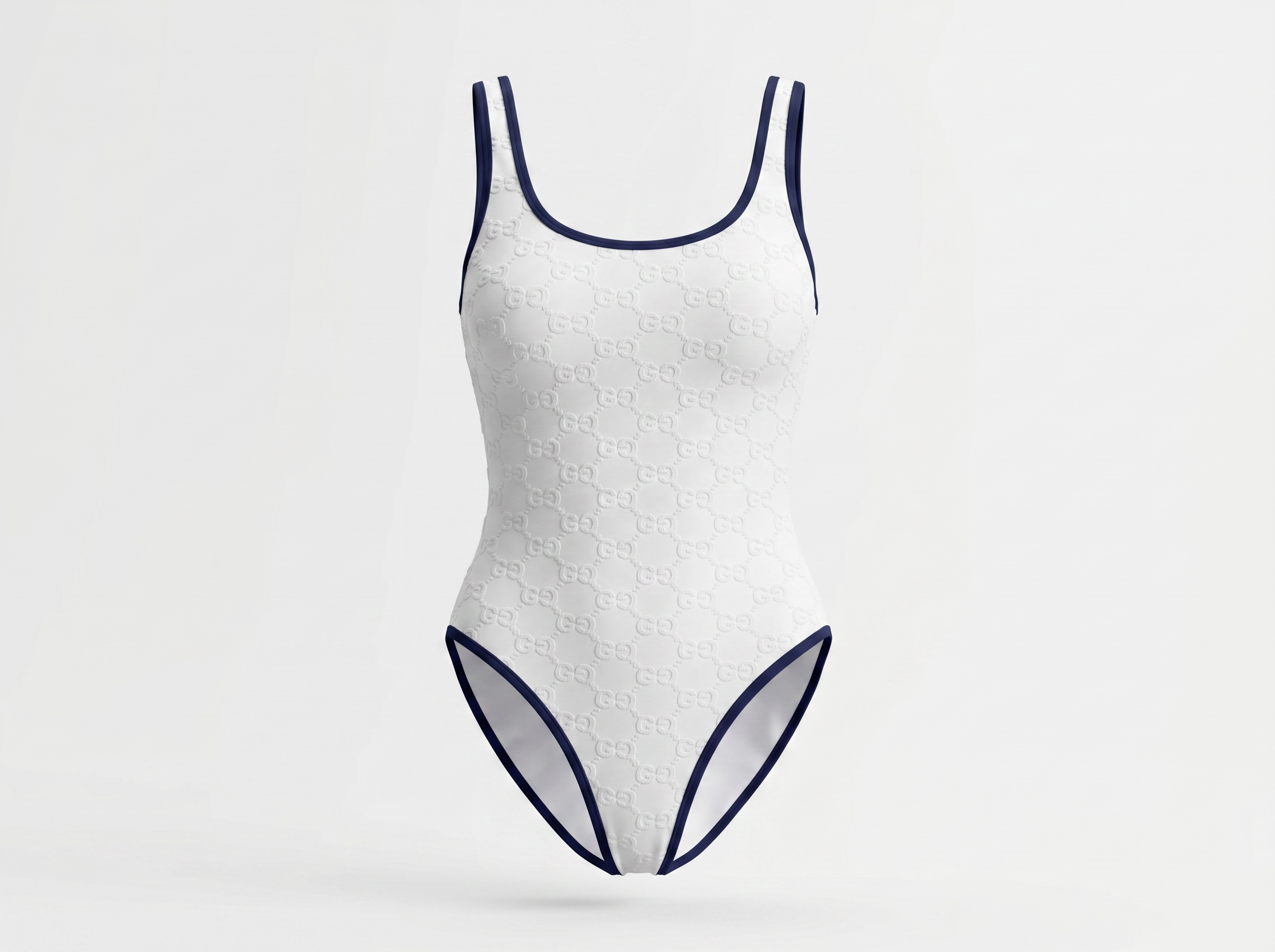 Gucci GG Embossed One-Piece Swimsuit – White & Navy 🤍🌊