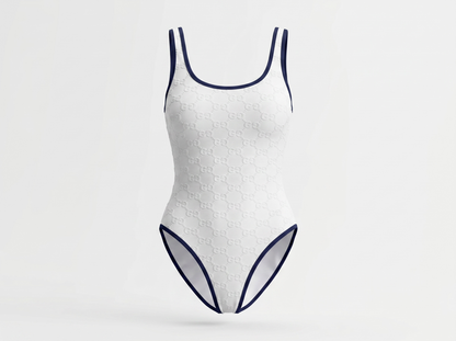 Gucci GG Embossed One-Piece Swimsuit – White & Navy 🤍🌊