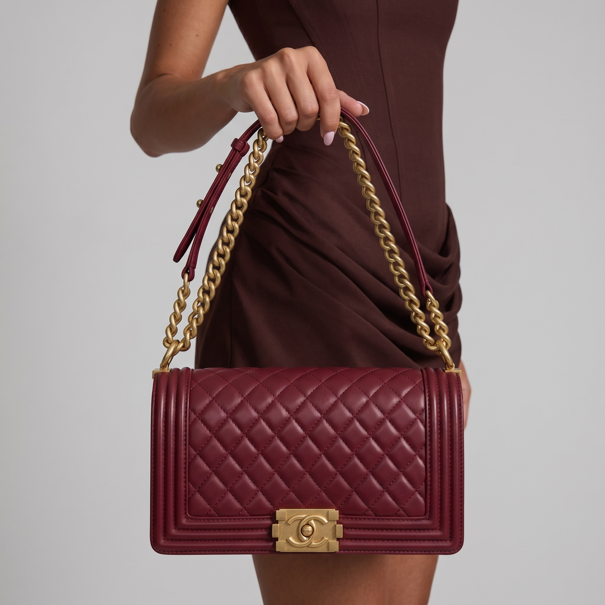 ✨ Chanel Boy Flap Bag – Burgundy Quilted Chain Shoulder Bag