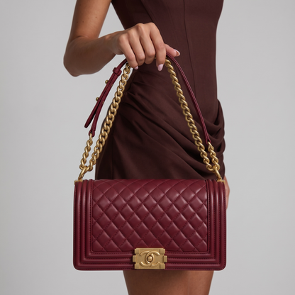 ✨ Chanel Boy Flap Bag – Burgundy Quilted Chain Shoulder Bag