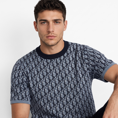 Dior Oblique Jacquard Tee – Blue/Black All-Over Monogram Edition
