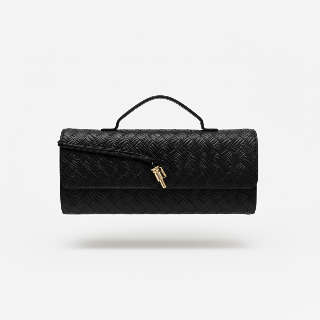 🖤 Bottega Veneta Black Intrecciato Knot Clutch – Luxury Woven Evening Handbag ✨