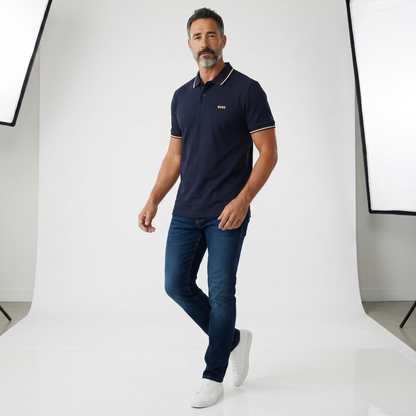 BOSS Signature Polo – Navy Gold Edition ✨