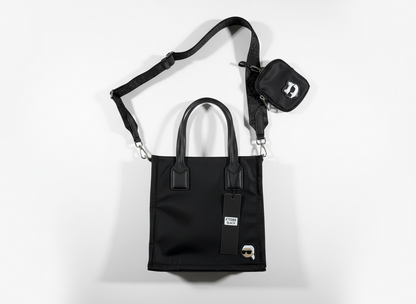 KARL LAGERFELD Mini Black Tote Bag 🖤✨ | Crossbody Set with Pouch