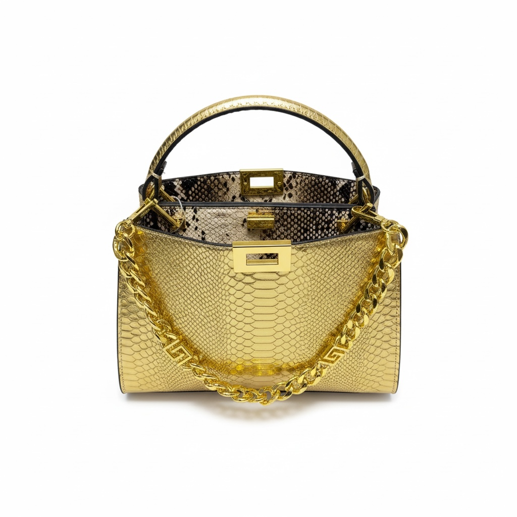 Fendi Gold Snake-Embossed Handbag ✨👑 | Luxury Statement Bag