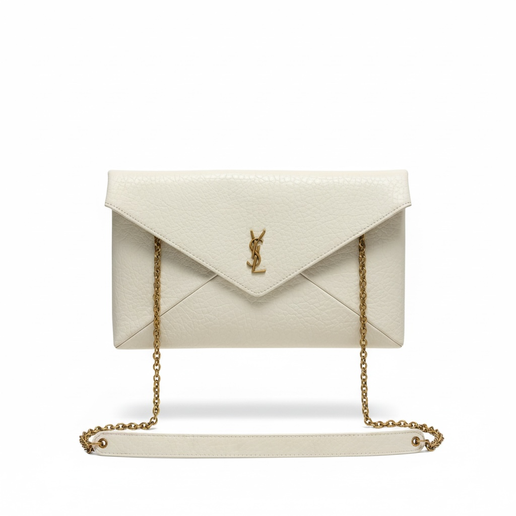 Saint Laurent YSL Ivory Envelope Chain Clutch 🤍✨