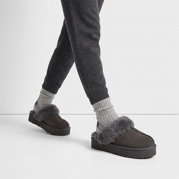 UGG Platform Cozy Slippers – Charcoal Grey Fur Edition 🩶❄️