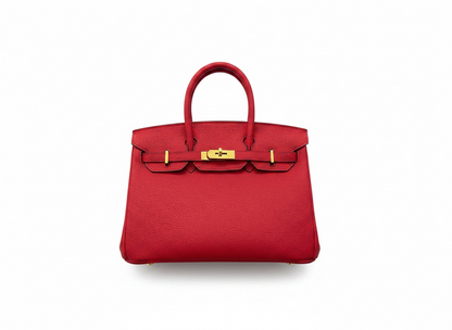 Hermès Birkin-Style Red Leather Handbag with Gold Charm ❤️✨