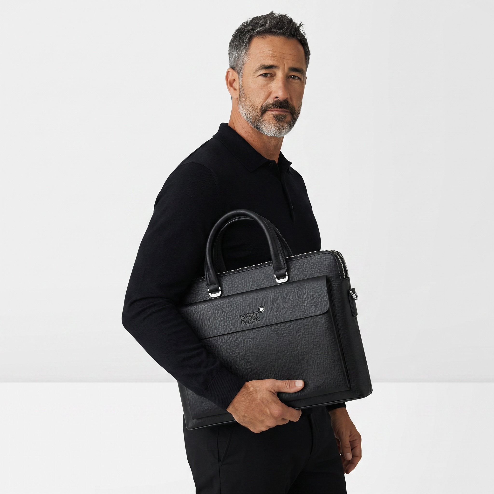 🖤 Montblanc Textured Leather Business Bag – Black | Modern Executive Style ✨