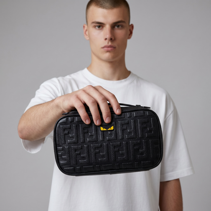 Fendi Black Embossed FF Monster Eyes Clutch 🖤👀✨💼🔥