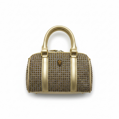 ✨ Kurt Geiger Gold Crystal Embellished Boston Bag – Luxury Top Handle Handbag