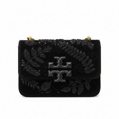 Tory Burch Velvet Chain Shoulder Bag – Black Embroidered Edition 🖤✨