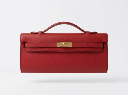 🔴 Hermès Red Leather Kelly Style Clutch