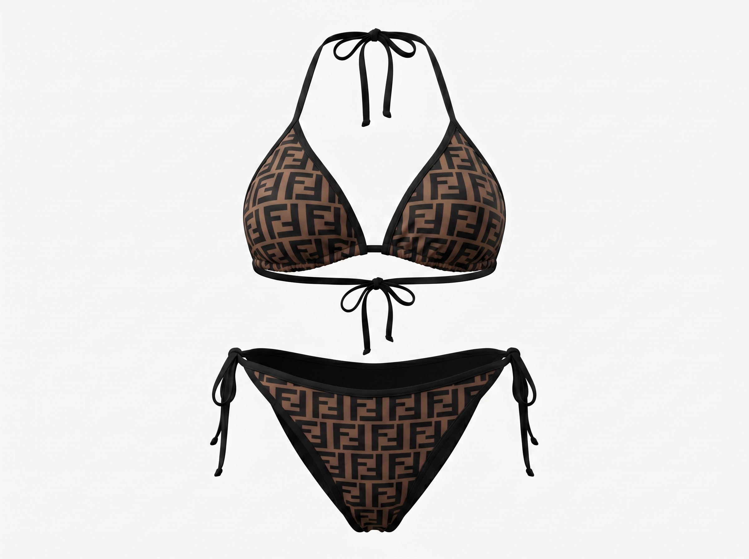 Fendi FF Logo Triangle Bikini Set – Tobacco Brown 🤎🖤🏖️
