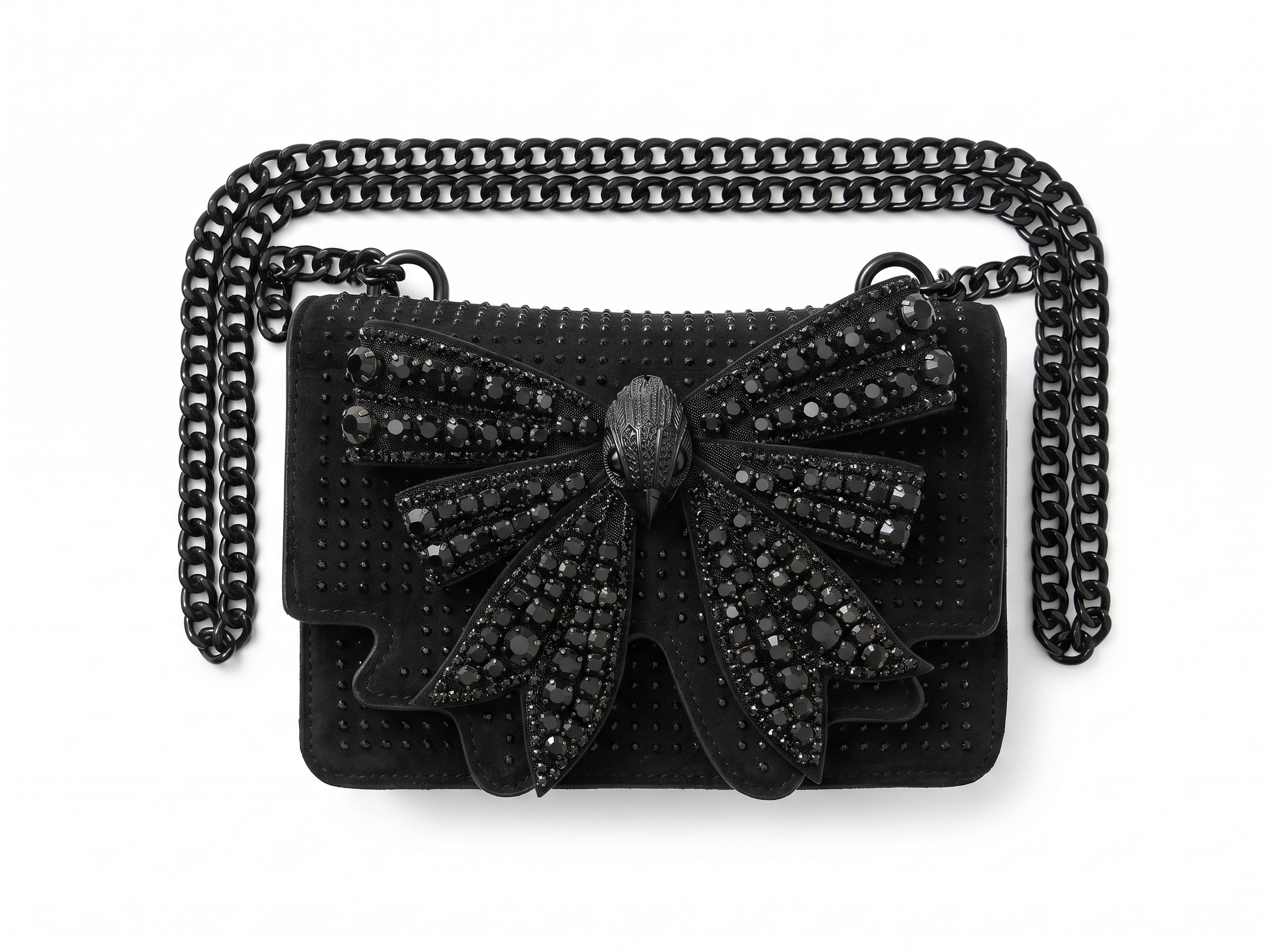 🖤 Kurt Geiger Kensington Crystal Bow Crossbody – All Black Edition 🖤