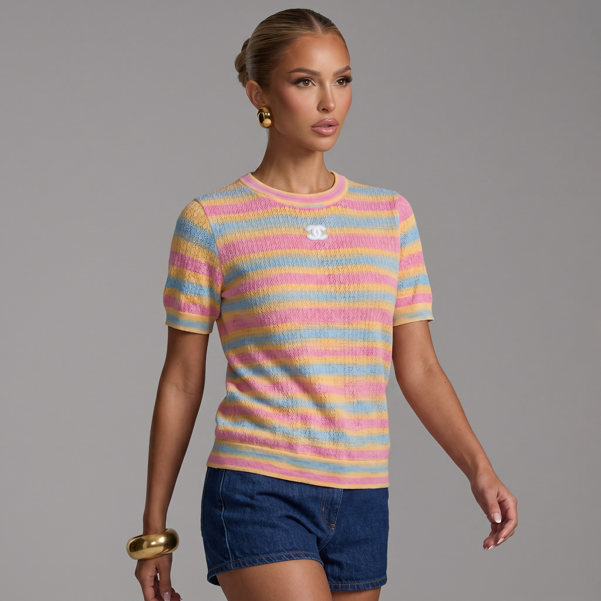 🌈 Chanel Pastel Stripe Knit Top