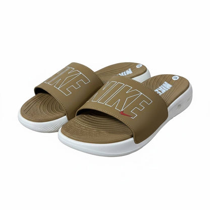 Nike Air Cushion Slides Tan & White 🤎🤍 | Premium Comfort Summer Edition 👟🔥