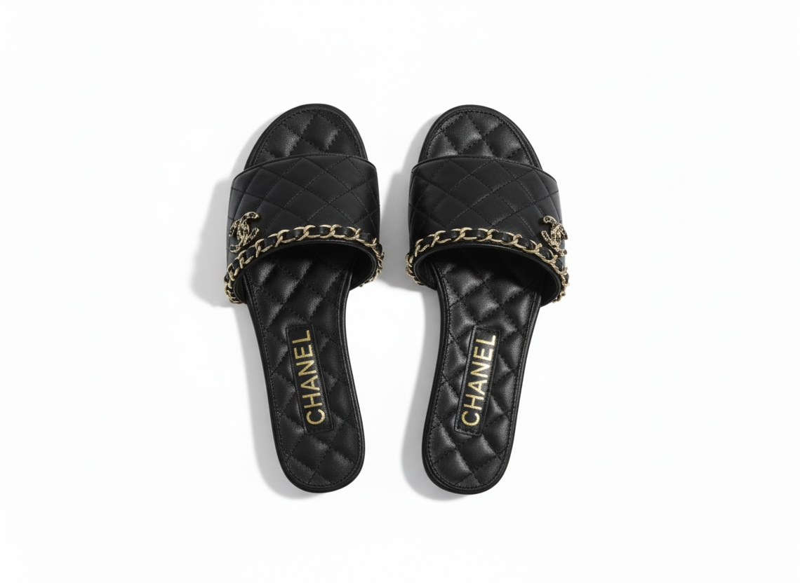 CHANEL Quilted Chain Slides – Black Gold 🖤✨ | Effortless Luxury Comfort
