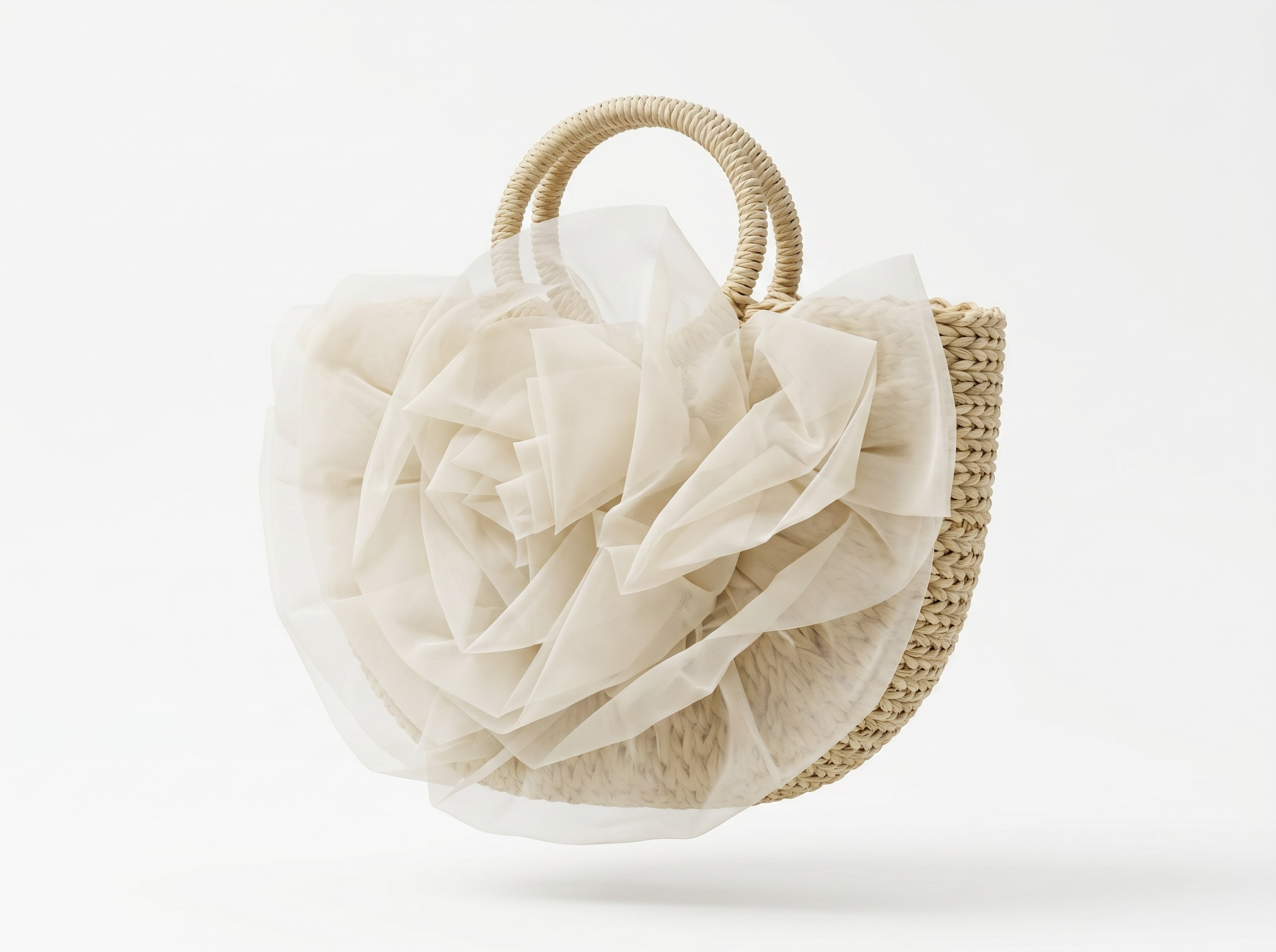 Rosantica Camelia Organza & Woven Tote Bag – Ivory 🤍🌸
