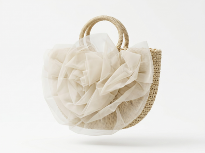 Rosantica Camelia Organza & Woven Tote Bag – Ivory 🤍🌸